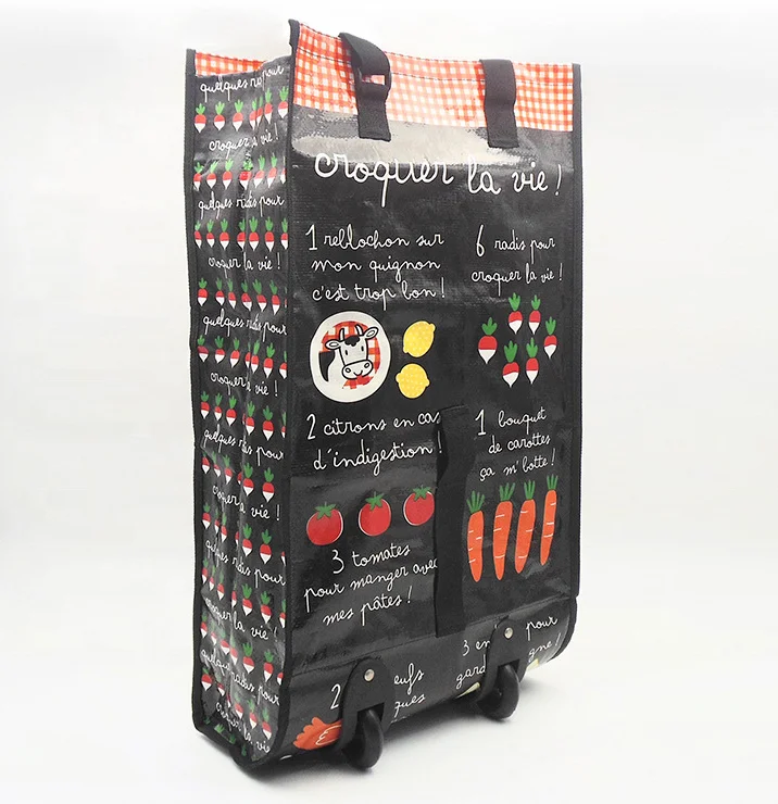 2020 Wholesale Woven Foldable Bag Trolley Bags wheeled Shopping Bags