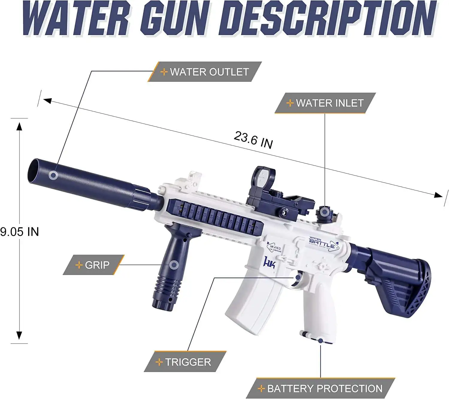 Electric Water Gun M416 Automatic Squirt Guns for Kids Powerful Water