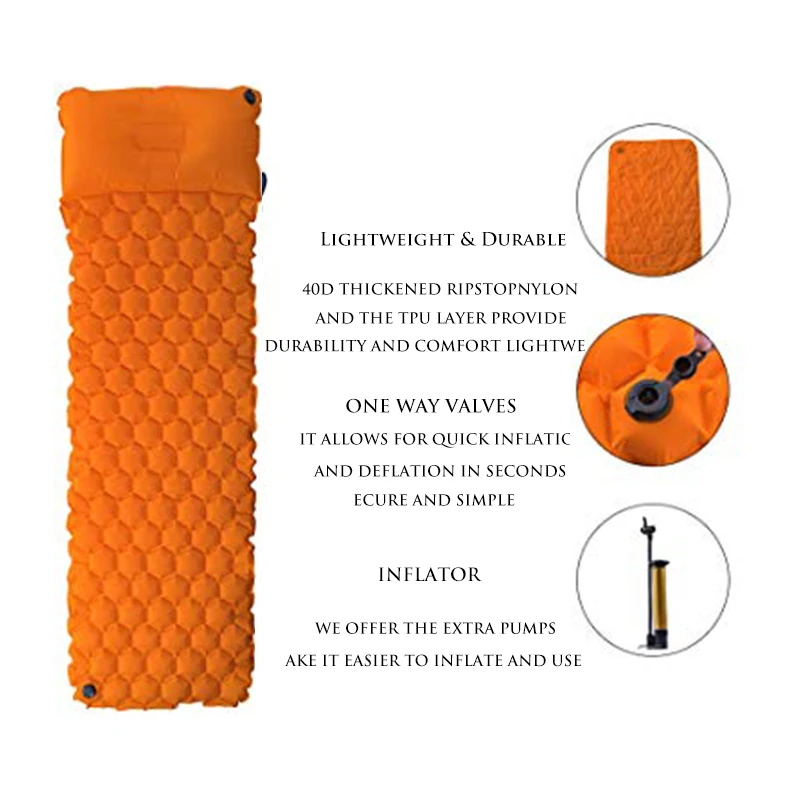 High quality Outdoor Camping TPU Material Inflatable Mat Air Sleeping Pad Mattress for Camping with pillow