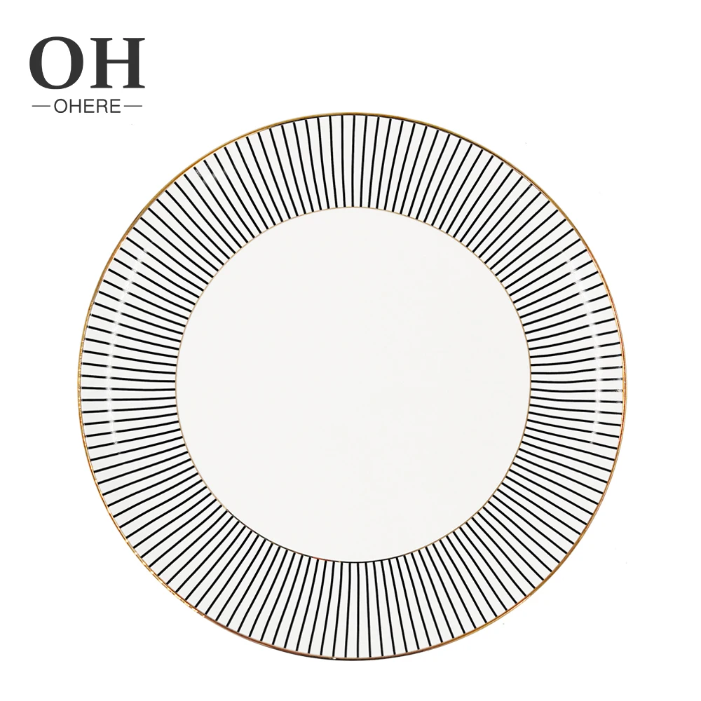 Luxury Charger Plate Golden Lines design Restaurant Festival On-glazed Ceramic Flatware Sets Wedding Elegant Dinner Dishes