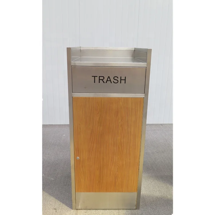 120L Steel Restaurant Trash Cans with Tray Holder Top Cafeteria Waste Receptacle for Fast Food Chains
