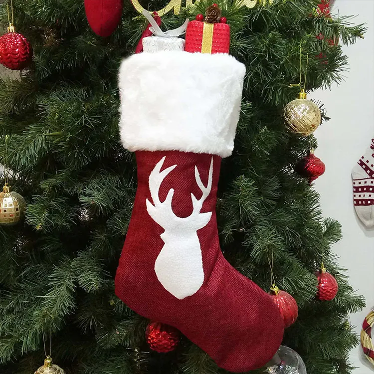 Wholesale Customized sublimation Sequins Christmas Stockings Elk Gift Bags Red Luxury  Christmas Stockings