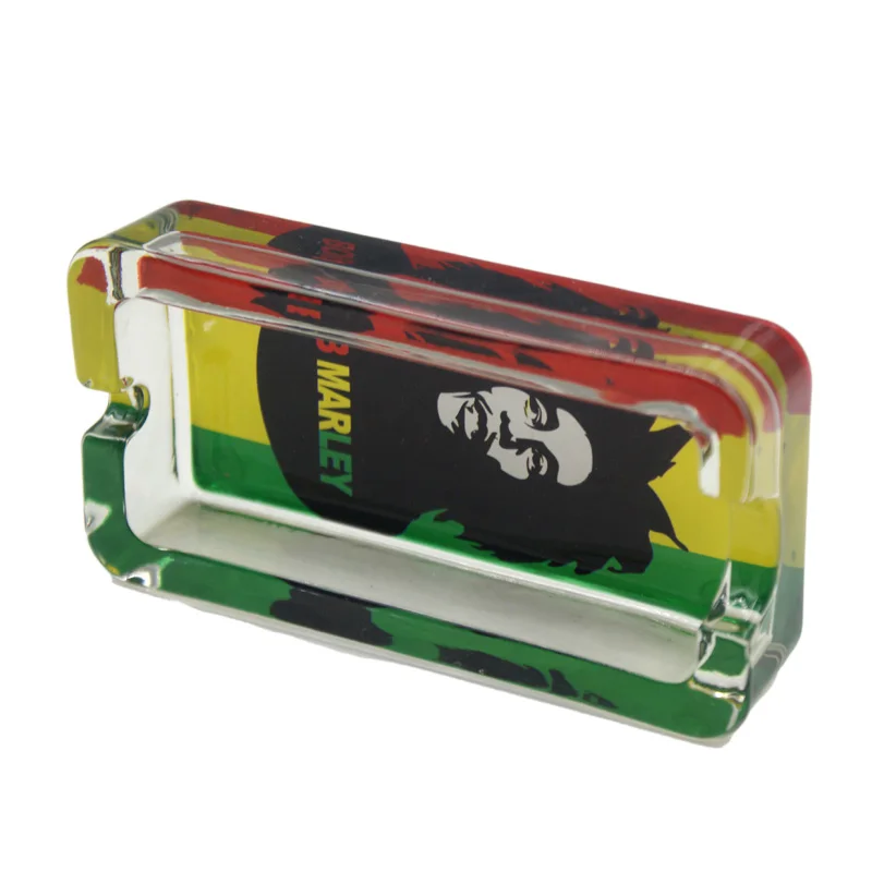 Gunter Wholesale Jamaican Men Pattern Square Crystal Glass Ashtrays Hot Sale Custom Cigar Ashtray Smoke Shop Supplies