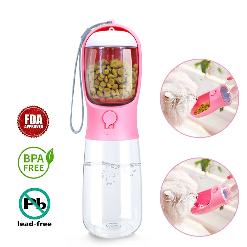Dog Water Bottle with Food Container, Leak Proof Portable Dog Water Bowl, Drinking Feeder & Dish Bowl