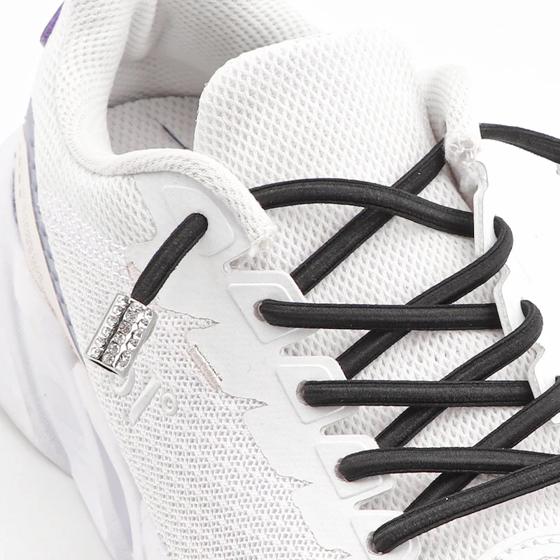 No Tie Shoelaces Round Elastic Tieless Shoe Laces for All Adult and Kids Sneakers Shoelace Diamond Metal Buckle Lock Shoestrings