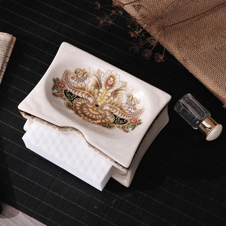 Hotsell Porcelain Double Layer Home Decor Washroom Accessory Wholesale Ceramic Bathtub Soap Dish