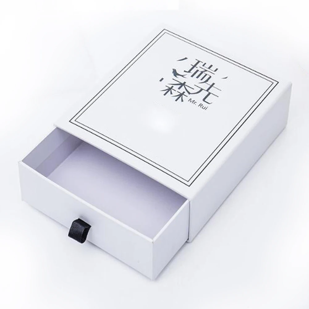 slide open drawer white cardboard paper packaging box for bow tie