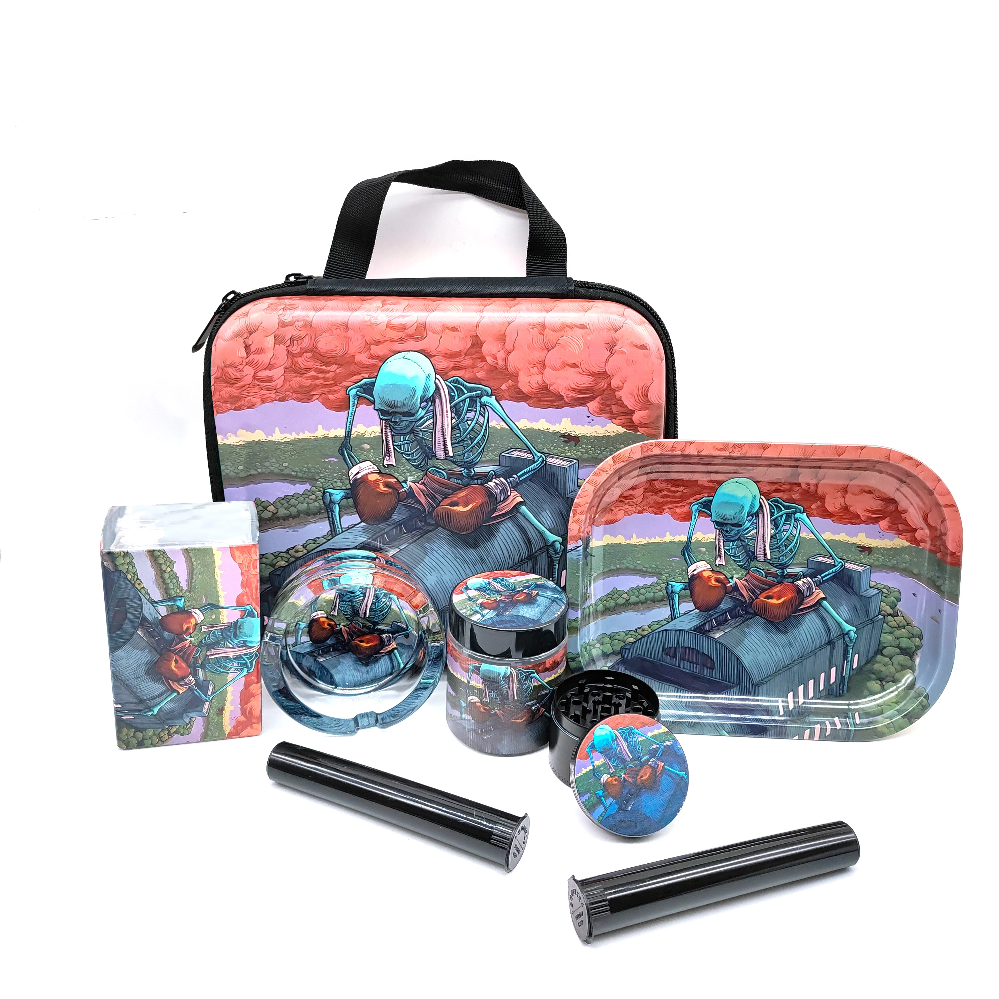2024 Portable Smoking Set Cigarette Grinder Leather Cloth Full Colors Printing Tobacco Maker 11 Pieces Rolling Tray Smoking Kit