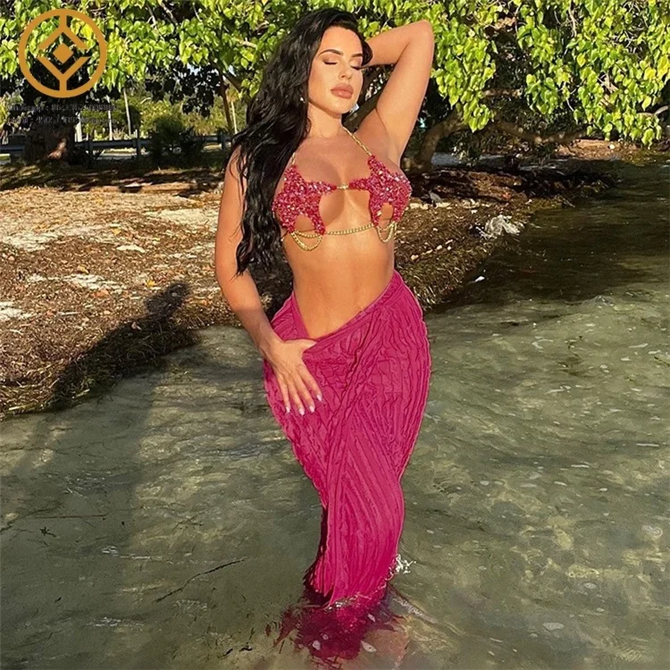 Wave pattern ruffle lace up sexy navel revealing skirt