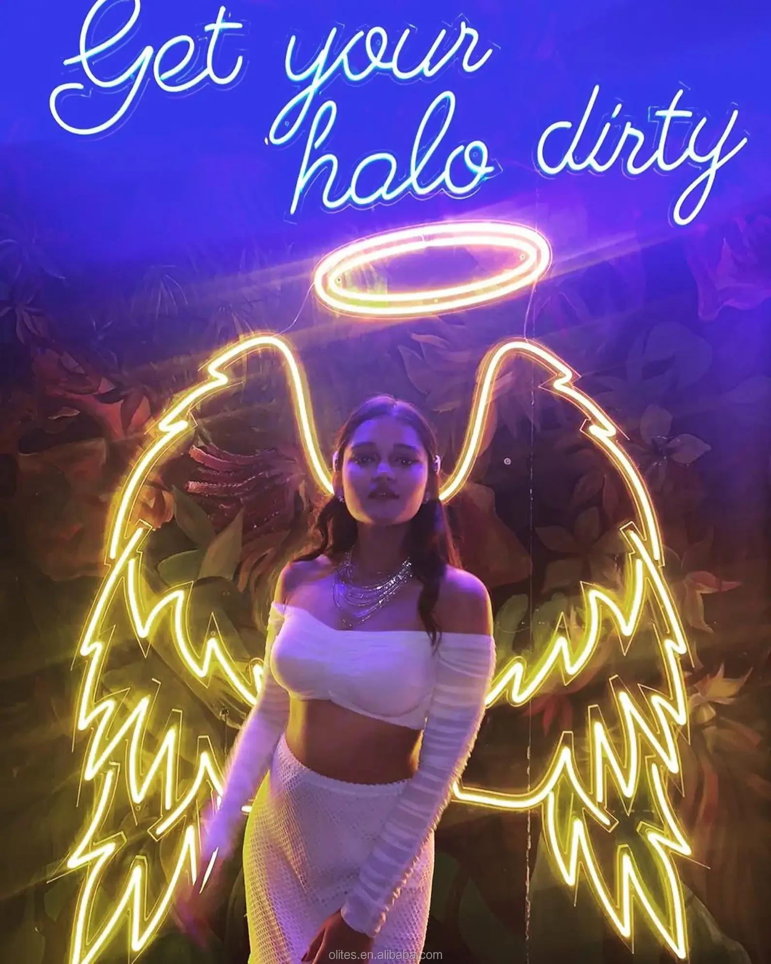 Matt dropshipping custom popular big angel wings neon led light Hello beautiful neon sign for party event decoration