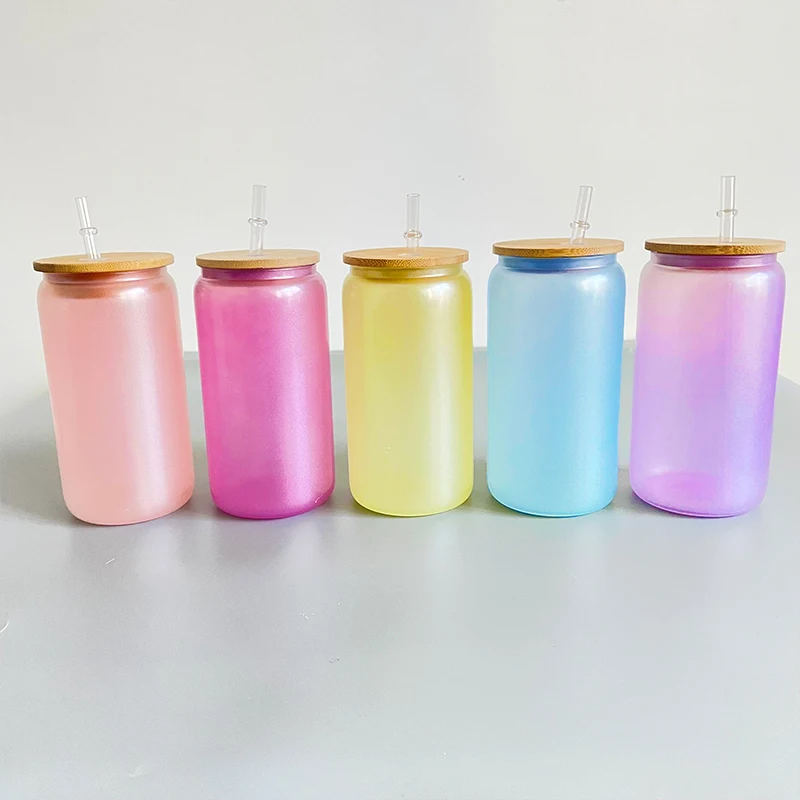 16oz beer glass can change color in the sun glow in the dark beer can shaped glasses with bamboo lid and plastic straw