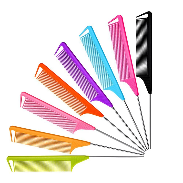 FYD Customized Private Label Pink Hair Tinting Parting Comb Salon Styling Metal Pin Rat Tail Carbon Braiding Comb For Women