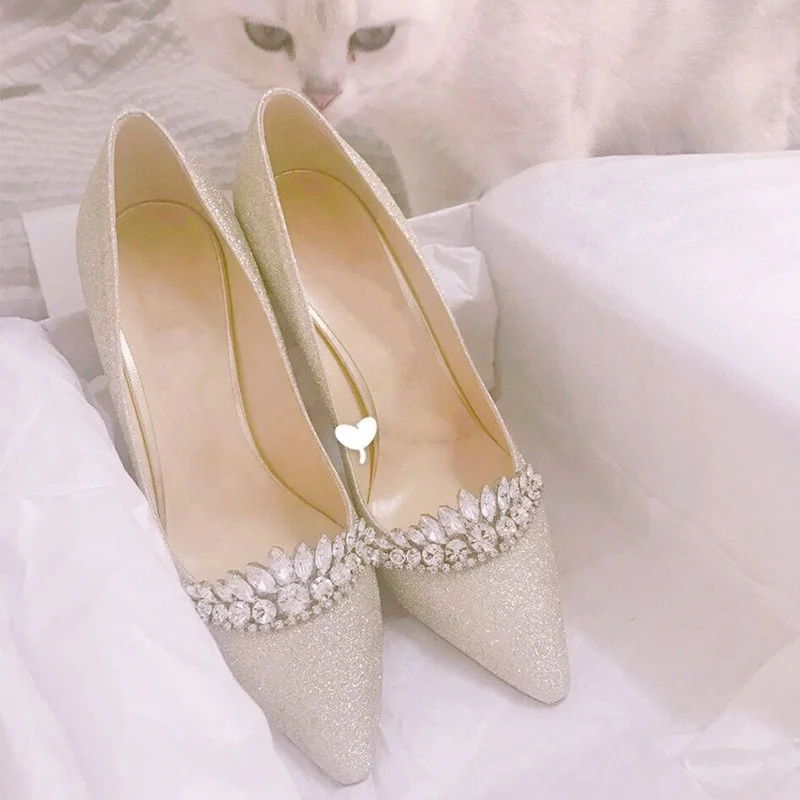 Luxury Glitter Crystal Mosaic White Bridal Wedding Shoes High Heels Ladies Party Dress Pumps