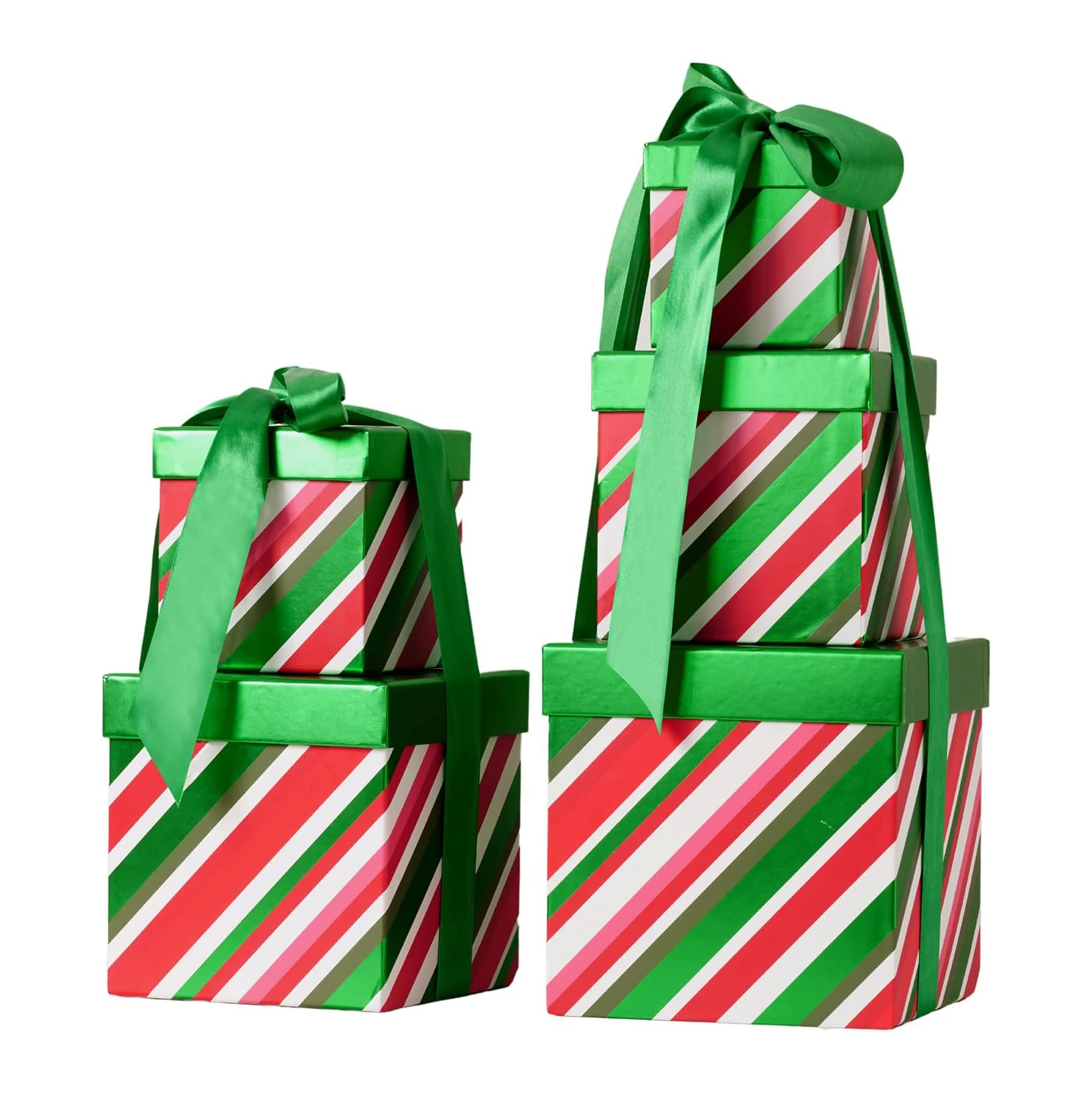 Green stripe fashion exquisite retail decoration Packing custom size Sock cup toy Square with lid large christmas gift box