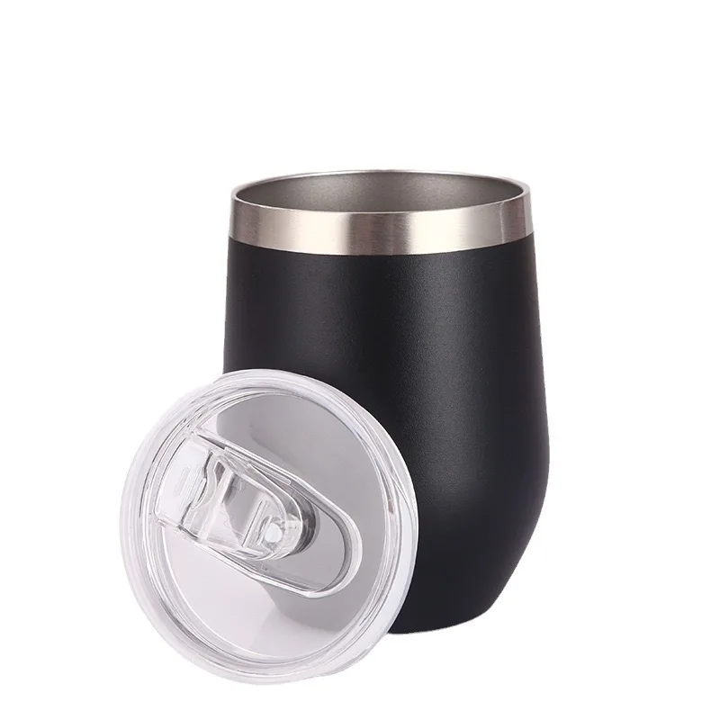 top seller 12oz double wall stainless steel custom wine tumbler insulated vacuum egg shape mugs wine glass with lids