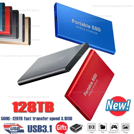New Portable HD Hard Disk SSD 128TB 500GB 1TB Flash Hard Drive External Type-C High Speed USB3.1 2TB 4TB 8TB For Laptop/PC