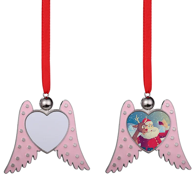 Custom sublimation angel wings Christmas ornament with red strings