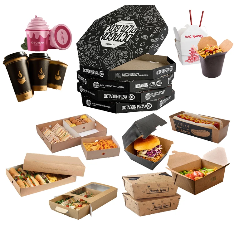 Custom Hamburger Burger French Fries Cajas De Pizza 10 12 14 18 24 Inch Cardboard Italy Black Octagon Hexagon Paper Pizza Box