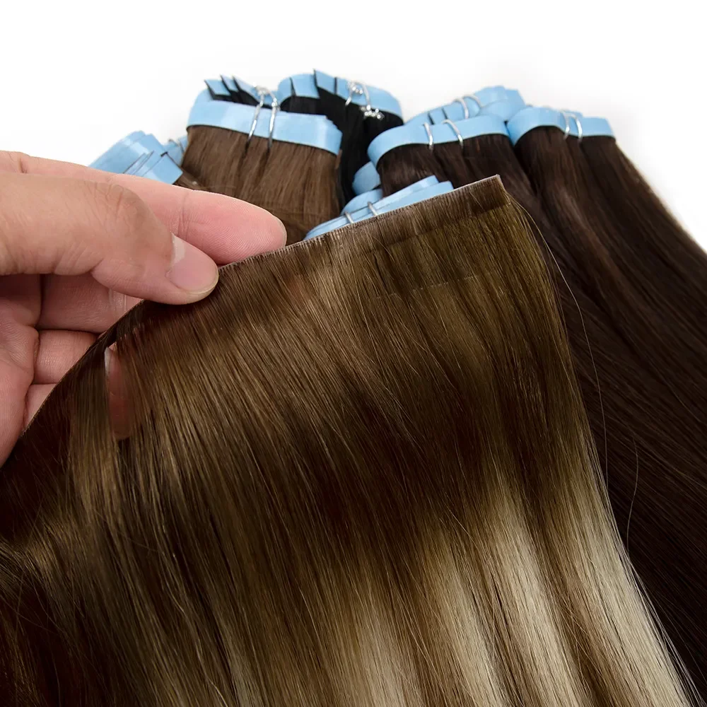Invisible tape In Hair Extensions 100% Human Hair Russian Remy Genius weft Invisible Double Drawn long weft tape in extensions