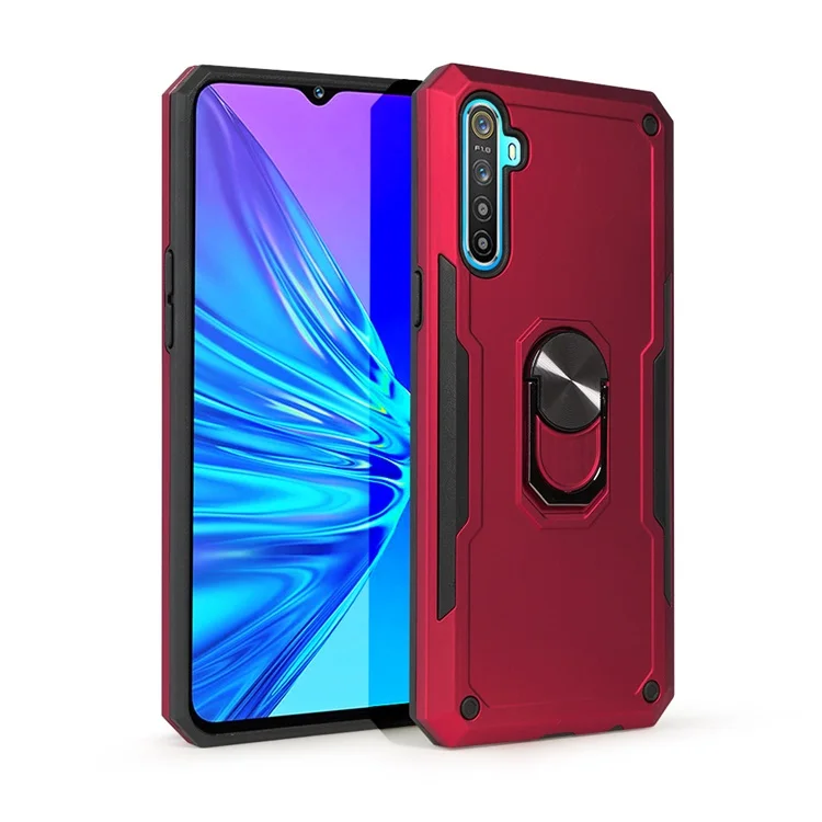 
Red mobile phone case for Realme 5 6 x7, 2 in 1 cell phone case with kickstand for Realme 3 Pro x3 