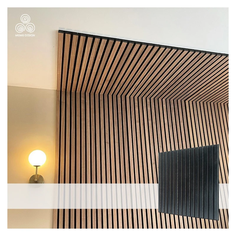 MUMU Sound Absorbing Diffuser Hanging Decorative Sheet Teak Oak Wood Veneer Acoustic Slat Panel