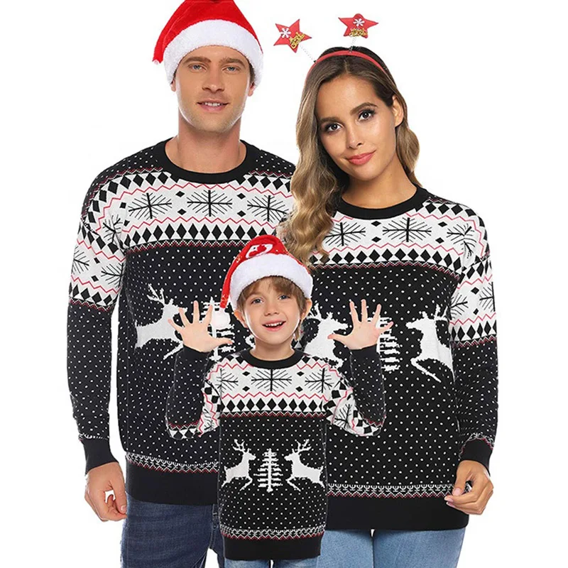 Factory Wholesale Unisex Knitted Ugly Christmas Sweater Jumpers Custom Couple Family Merry Christmas Pullover Sweater