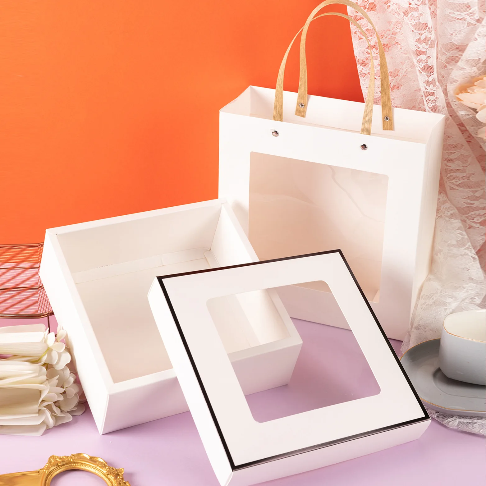 New transparent design Folding paper gift boxes gift bags packaging set for Holiday gifts