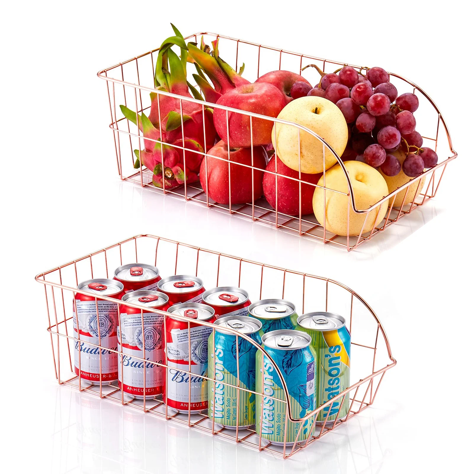 Minimalist Metal Wire Storage Basket Rose Gold Freezer Pantry Steel Grid Basket