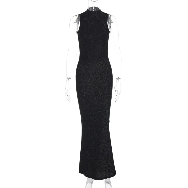 L31172 - fashion bling solid color sexy backless bodycon sleeveless women elegant casual dresses