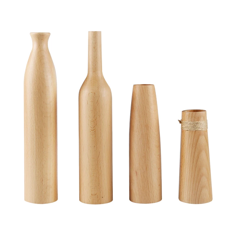 Natural Wooden Flower Vases Bamboo Shape Home Decoration Table Centerpiece Ideal Gift Decor Wood Vase