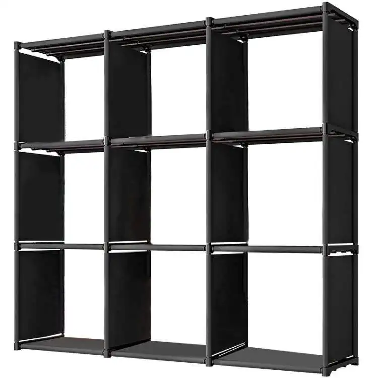 Suoernuo Household Black Living Room Bookshelves Diy Non-woven Fabric Storage Ladder Cabinet Bookcase