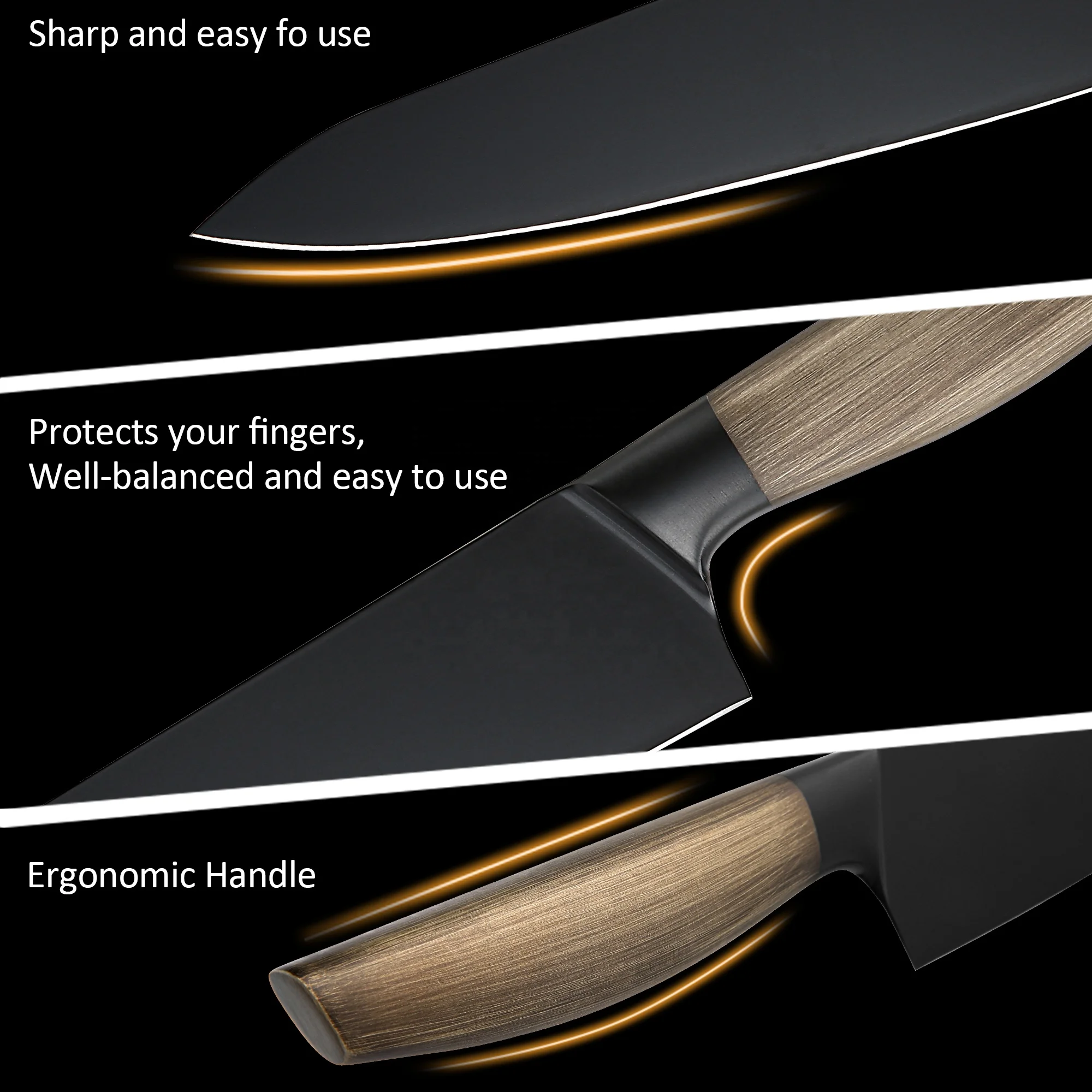 6 Pieces Brown Stainless Steel Hollow Handle Knife Set Ultra Sharp Kitchen Santoku Chef Knives For Home Restaurant