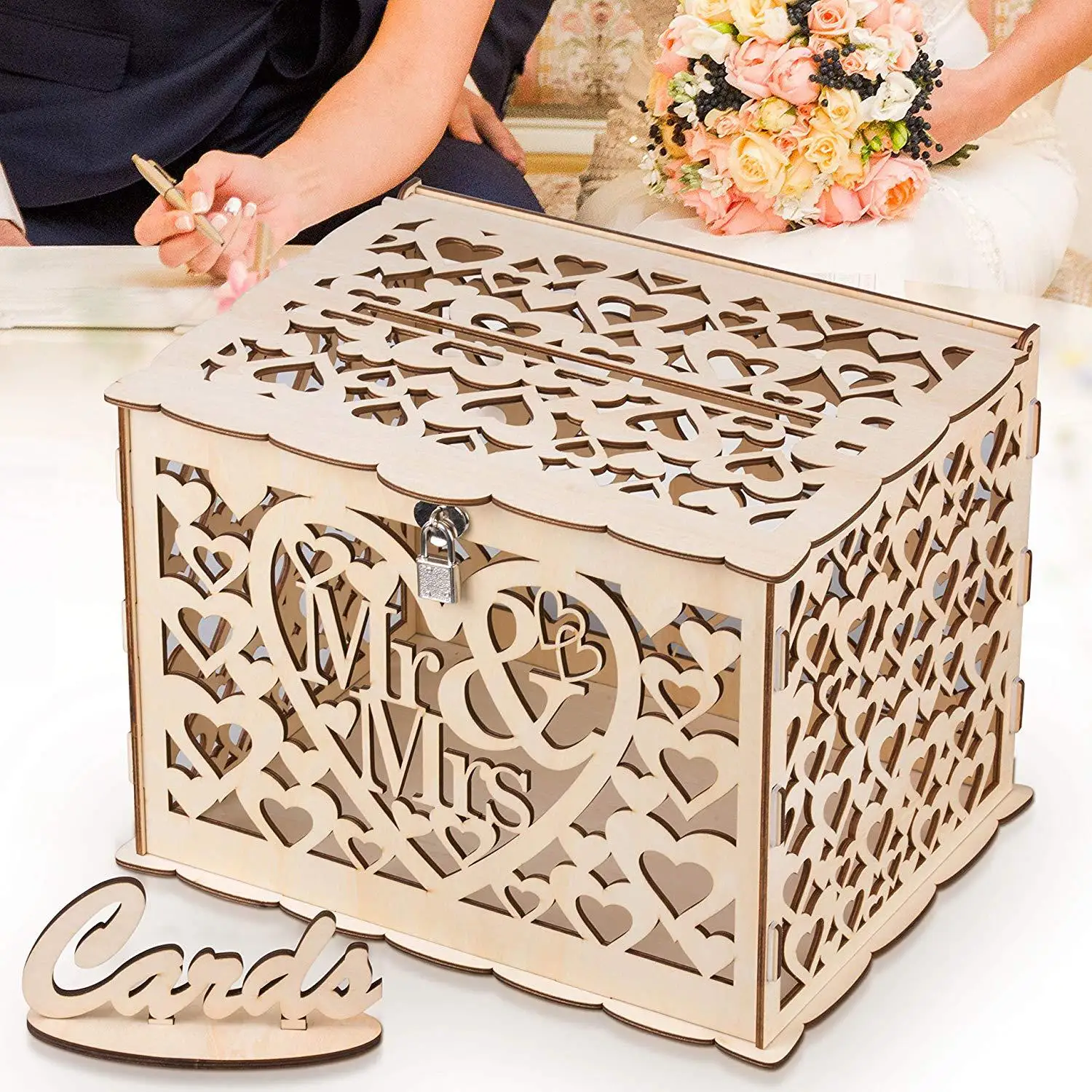 Wedding Party Favor Rustic Wood Diy Wedding Card Box With Lock