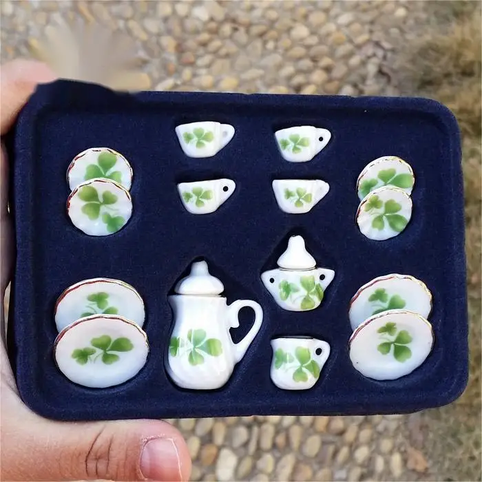 1:12 Doll House diy cottage Mini ceramic finished model Gift toys 15 tea set, dish set and cutlery set