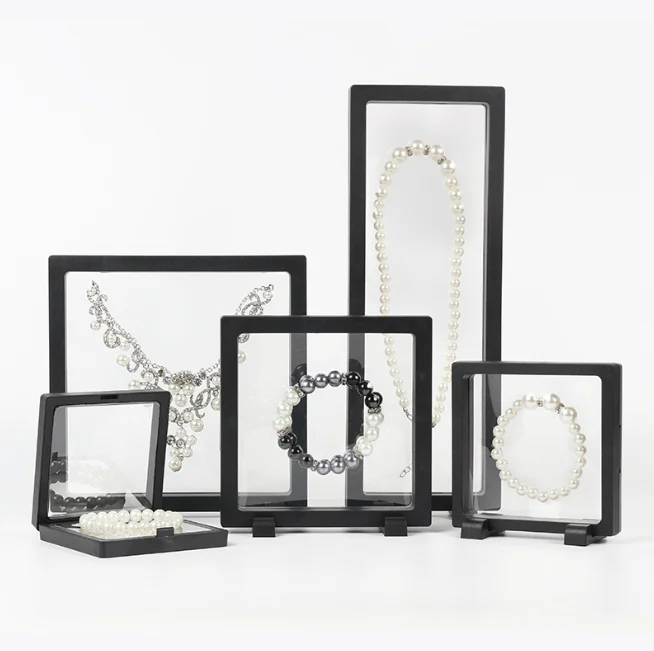High Quality 3D Suspension Transparent Jewelry Box Packaging Plastic PE Film Floating Frame Wholesale Jewelry Display Gift Box