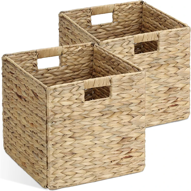 Water Hyacinth Storage Basket  Folding Storage Cube Bins Wicker Baskets for organizing