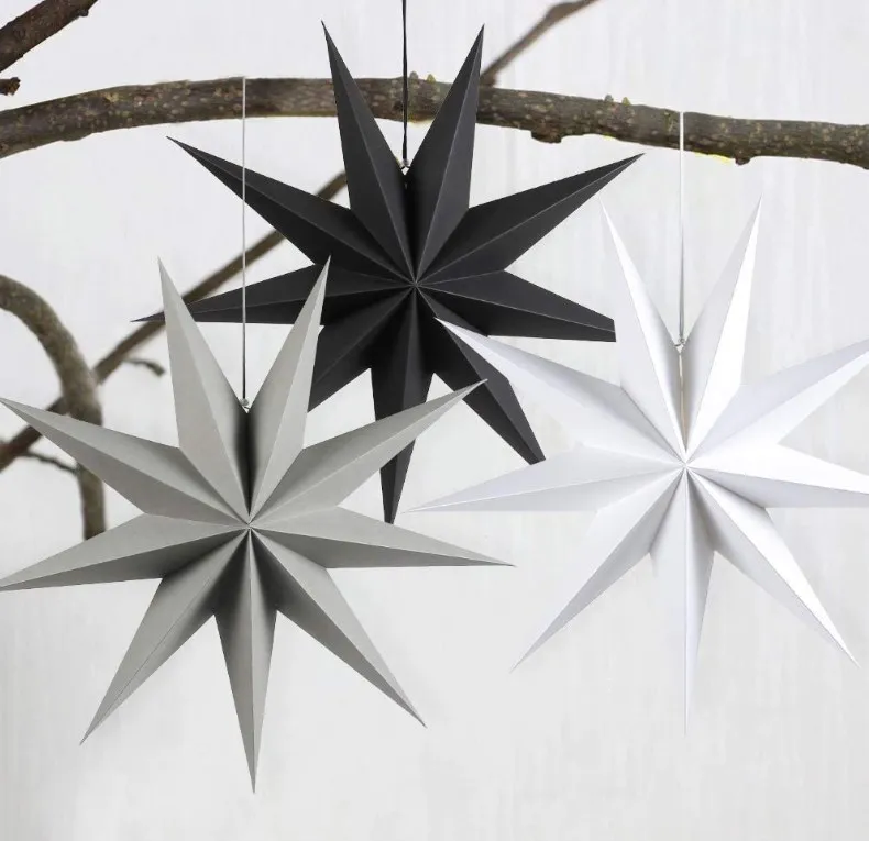 GiveU 9 Pointed Paper Star Lanterns 12 Inch Hanging Lampshade for LED Light Wedding Birthday Party Decor