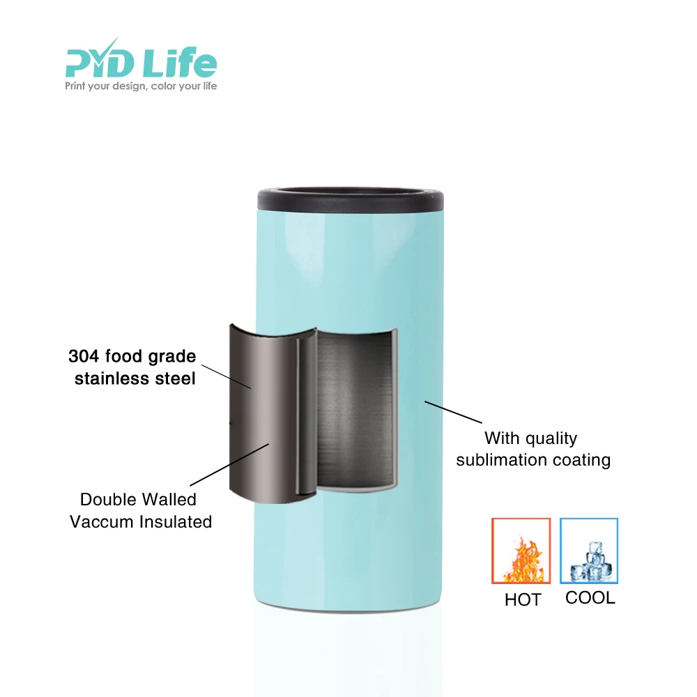 PYD Life Custom Printing 12oz 350 ml 2 in 1 Straw Stainless Steel Sublimation can Cooler Color Tumbler