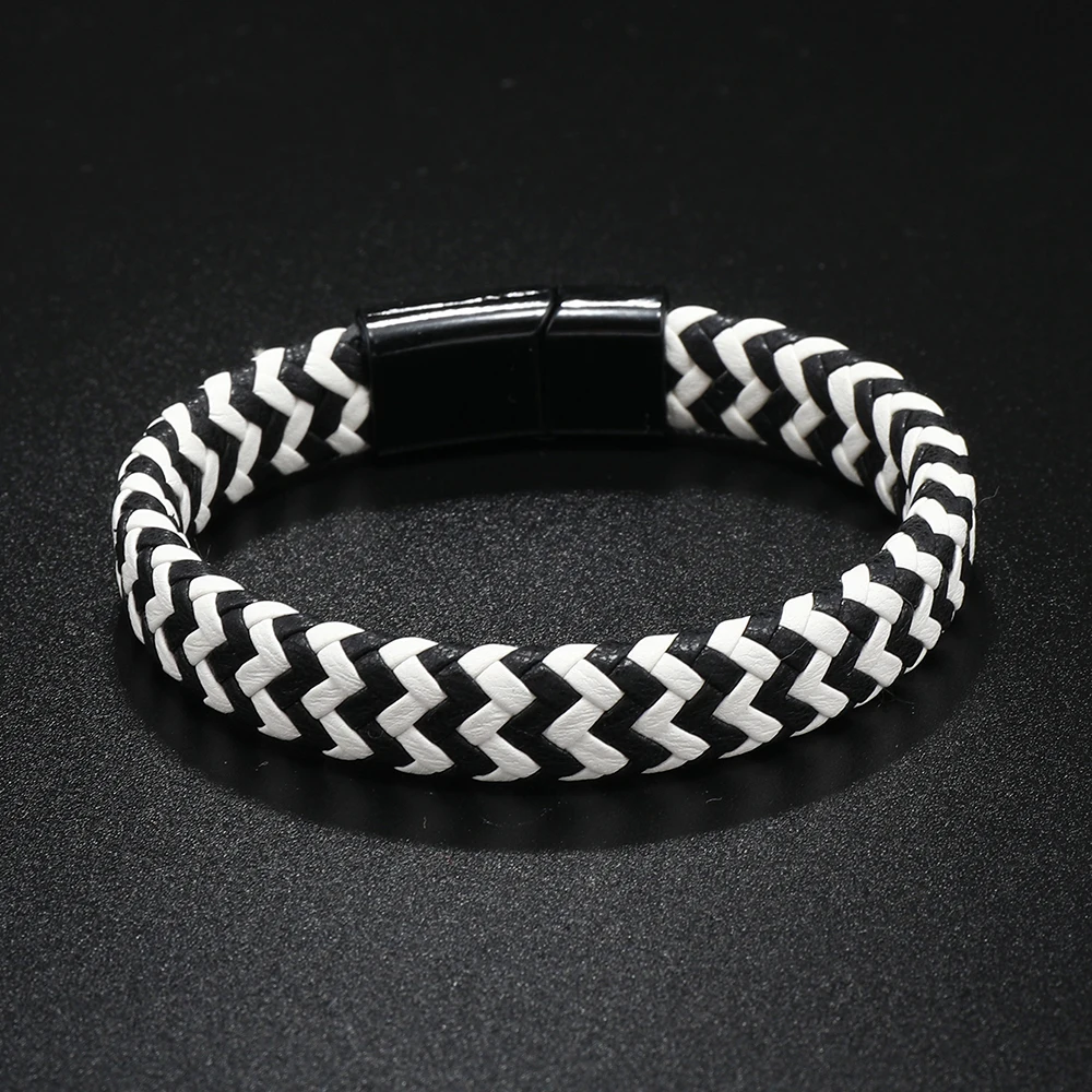 Hiphop fashion jewelry bracelets bangles magnet Clasp PU leather bracelet OEM wristband for men