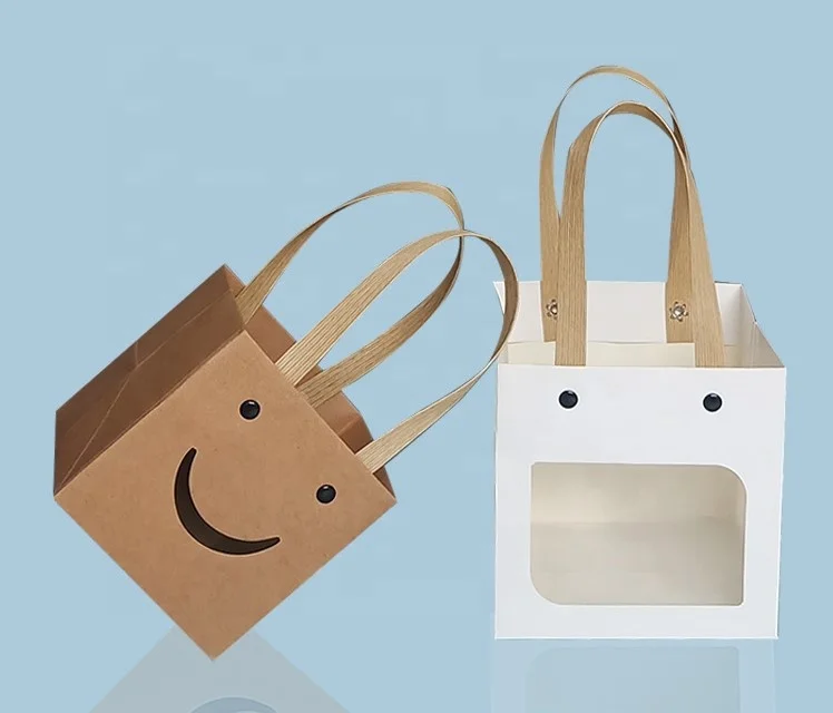 
Square Bottom Fancy Gift Tote Bag Rivet Window Craft Paper Bag With Flat Handle 