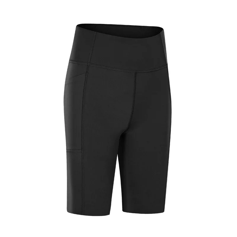 Plus Size Black Biker Short Workout Yoga Leggings With Pocket Gym Women High Waist Cycling Shorts