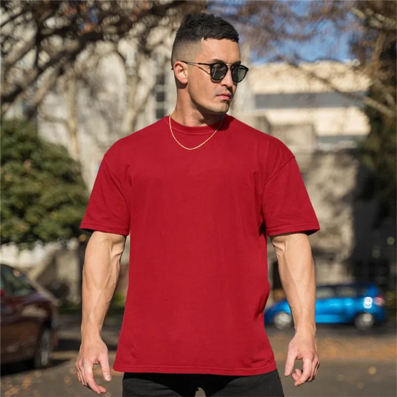 Wholesale New Men Gym Workout Fitness Cotton Short Sleeve T-shirt Hip Hop Fitness Summer Oversized Bodybuilding Tops Sports Tees