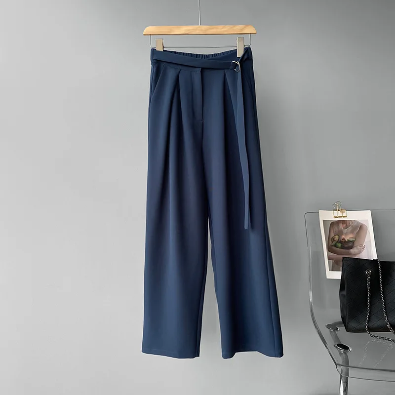 Pure color vertical sensory suit pants 2022 new spring high waist slimming wide leg casual trousers