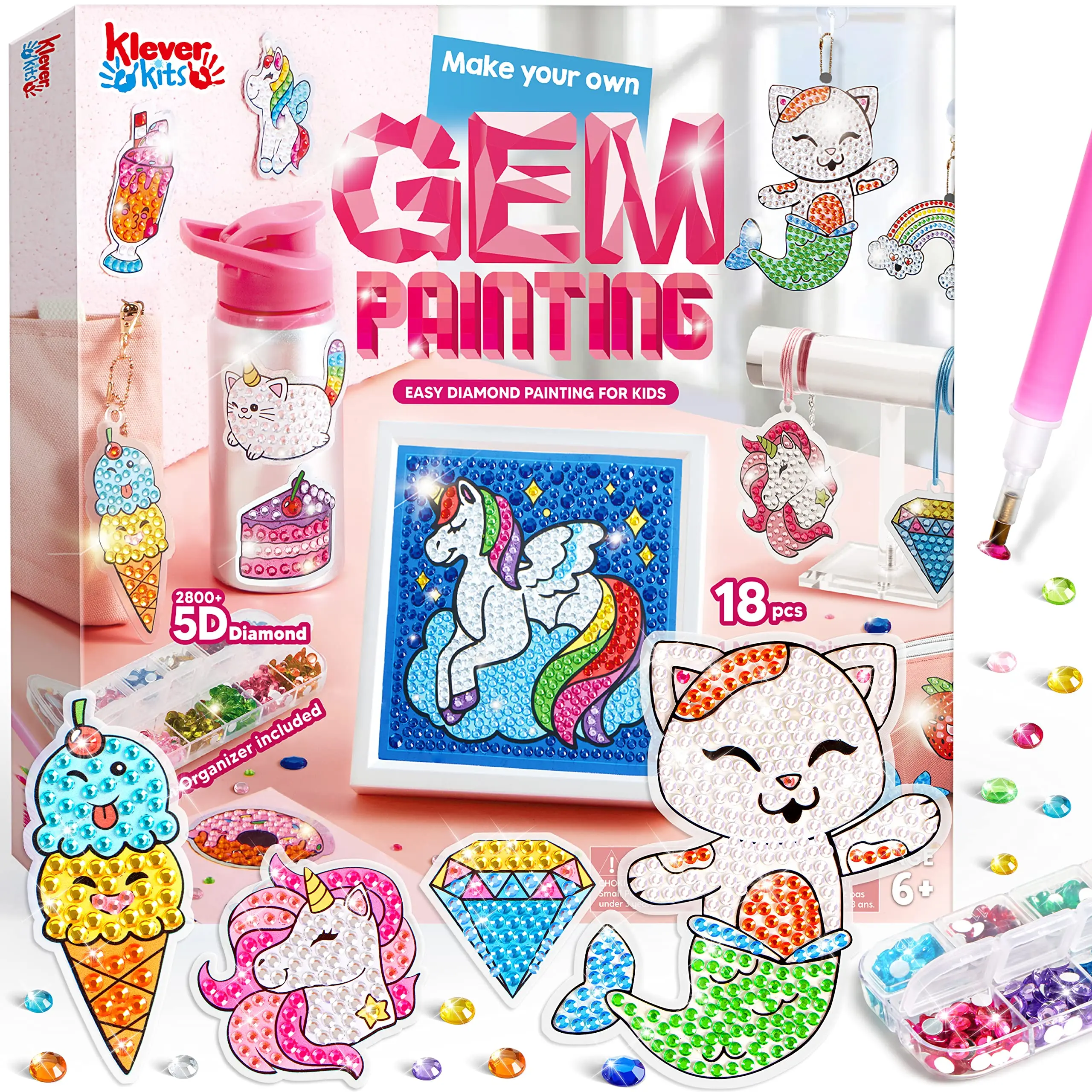 Gem Art, Kids Diamond Painting Kit with Big 5D Gem, Arts and Crafts for Girls Ages 4-12, Gem Craft Activities Kits, Premium Diam
