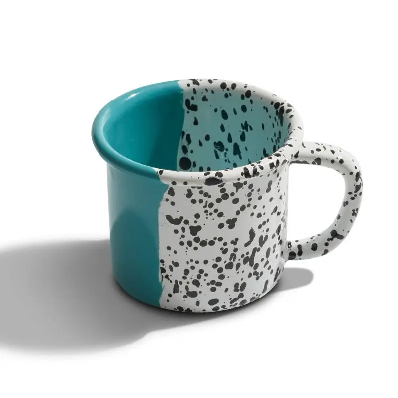 Wholesale novelty new design half speckled splash colored cast iron metal printed enamel coffee cup mugs