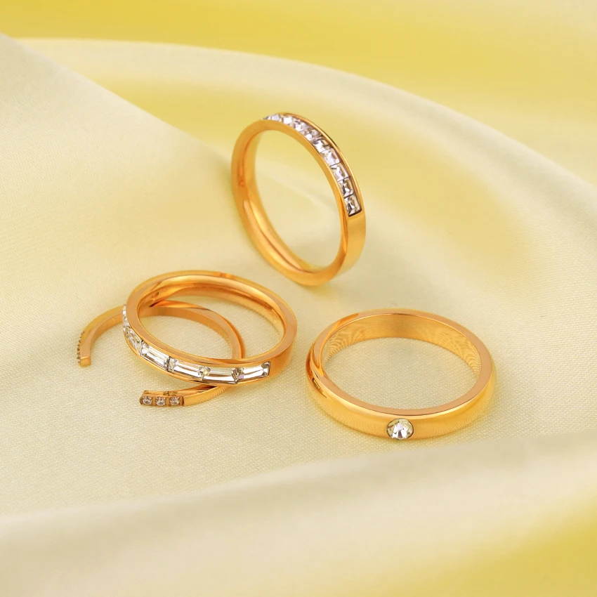 Minos Stainless Steel CZ Rings Tarnish Free Jewelry 18K Gold Plated Clear Zircon Ring Diamond Ring for Women