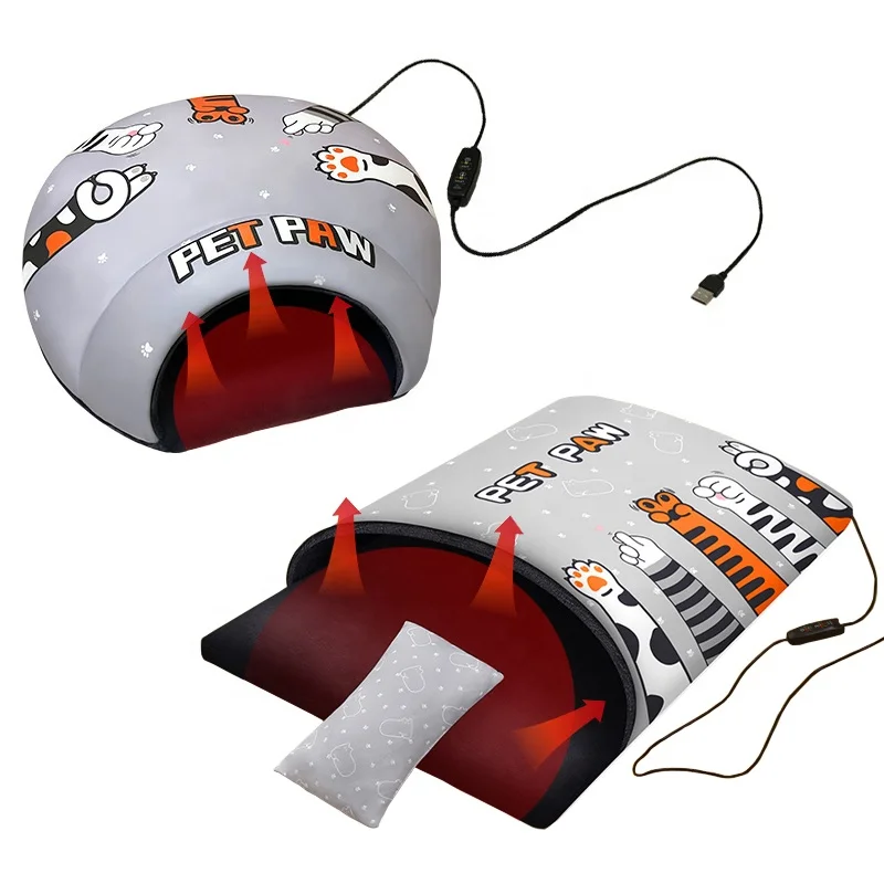 2023 Custom Usb Charged Heated Plush Pet Kennel Nest Cave Detachable Electronic Heating Pet Sleeping Bed For Dog Cat