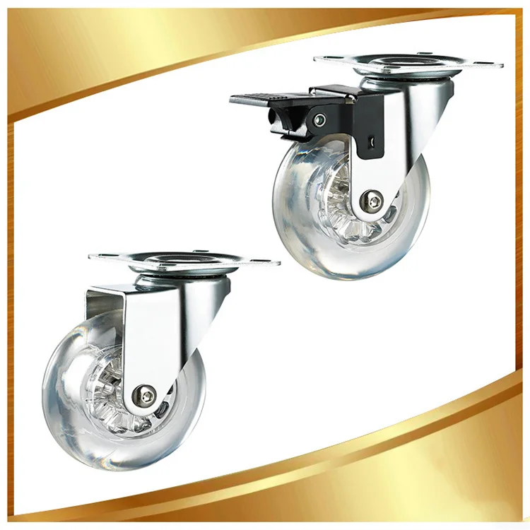 Manufacture Custom Office Chair Universal Casters PU Clamp Spring Bearing Wheels Silent Transparent Casters