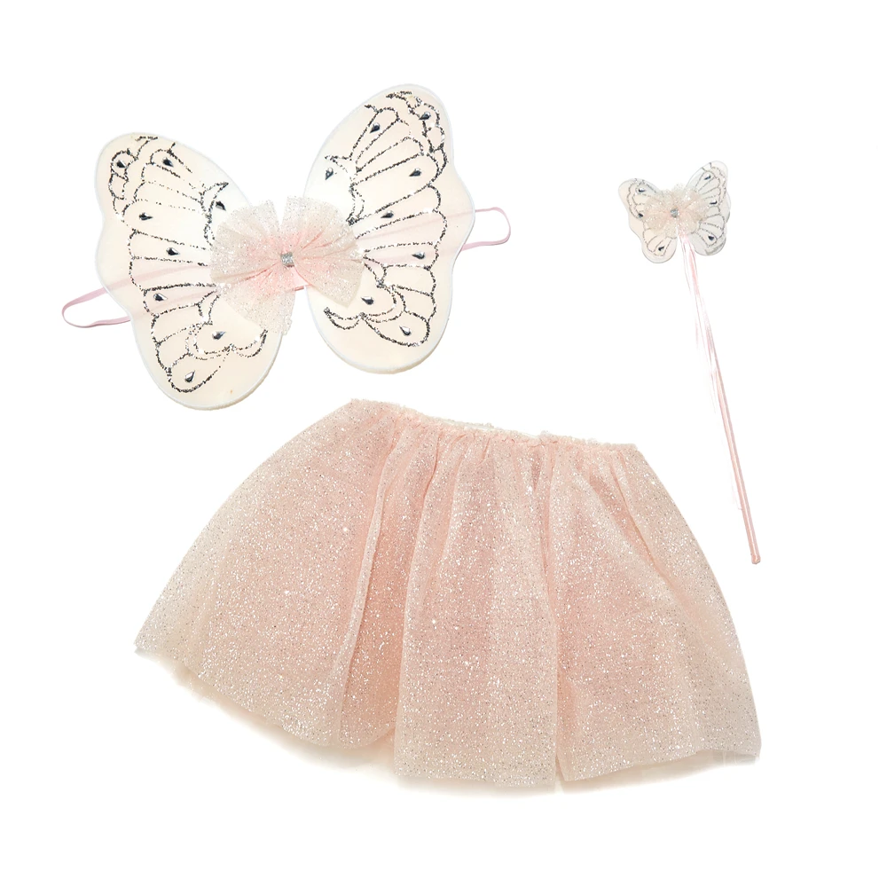 Butterfly Fairy Wing Dress Up Wing Pink Glitter white angel wings and tutu skirt set  fairy costumes for girl party