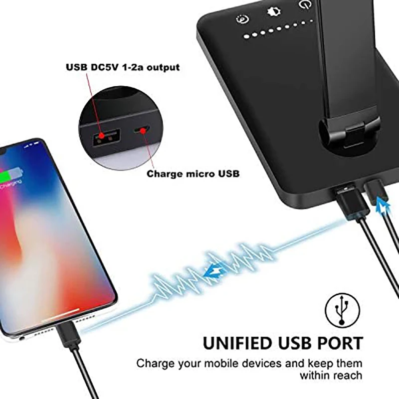  Настольная лампа для глаз приглушаемая прикроватная с USB-портом зарядки настольная сенсорным